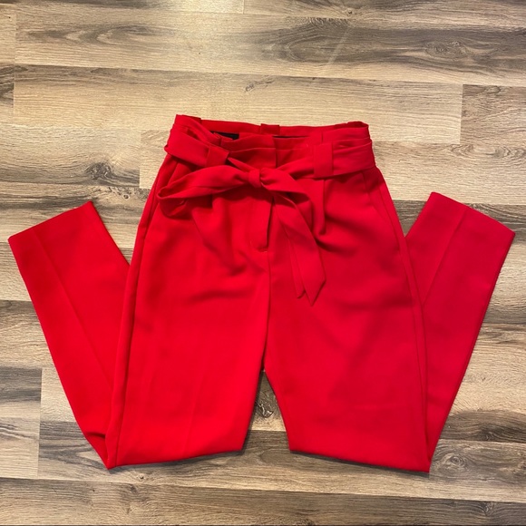 Express Pants - Express Red High Rise Ankle Trousers